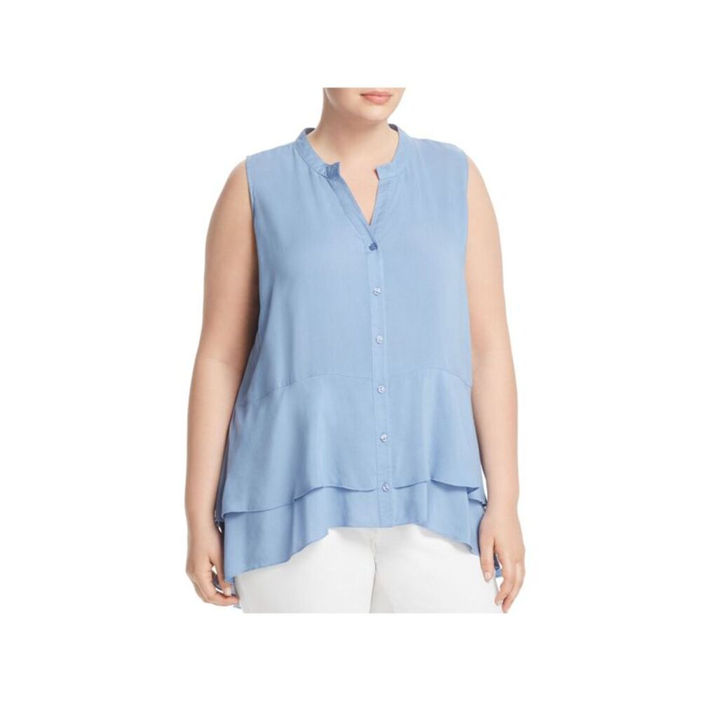 LOVE SCARLETT Womens Button Down Hi-lo Hem Sleeveless Split Wear To Work Top